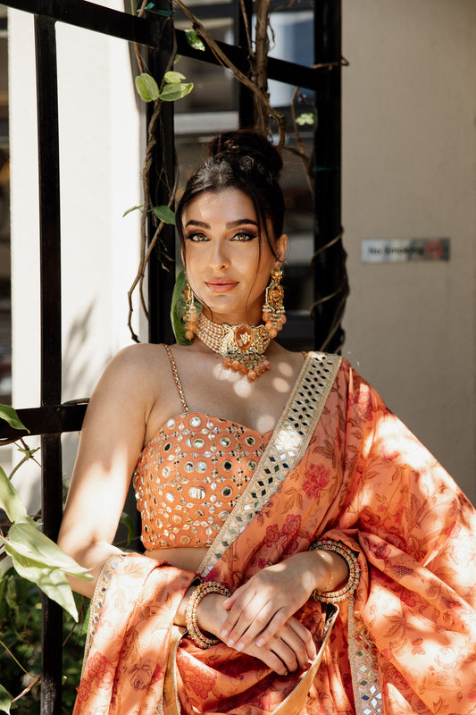 Fashionista | Orange Floral Lehenga Set