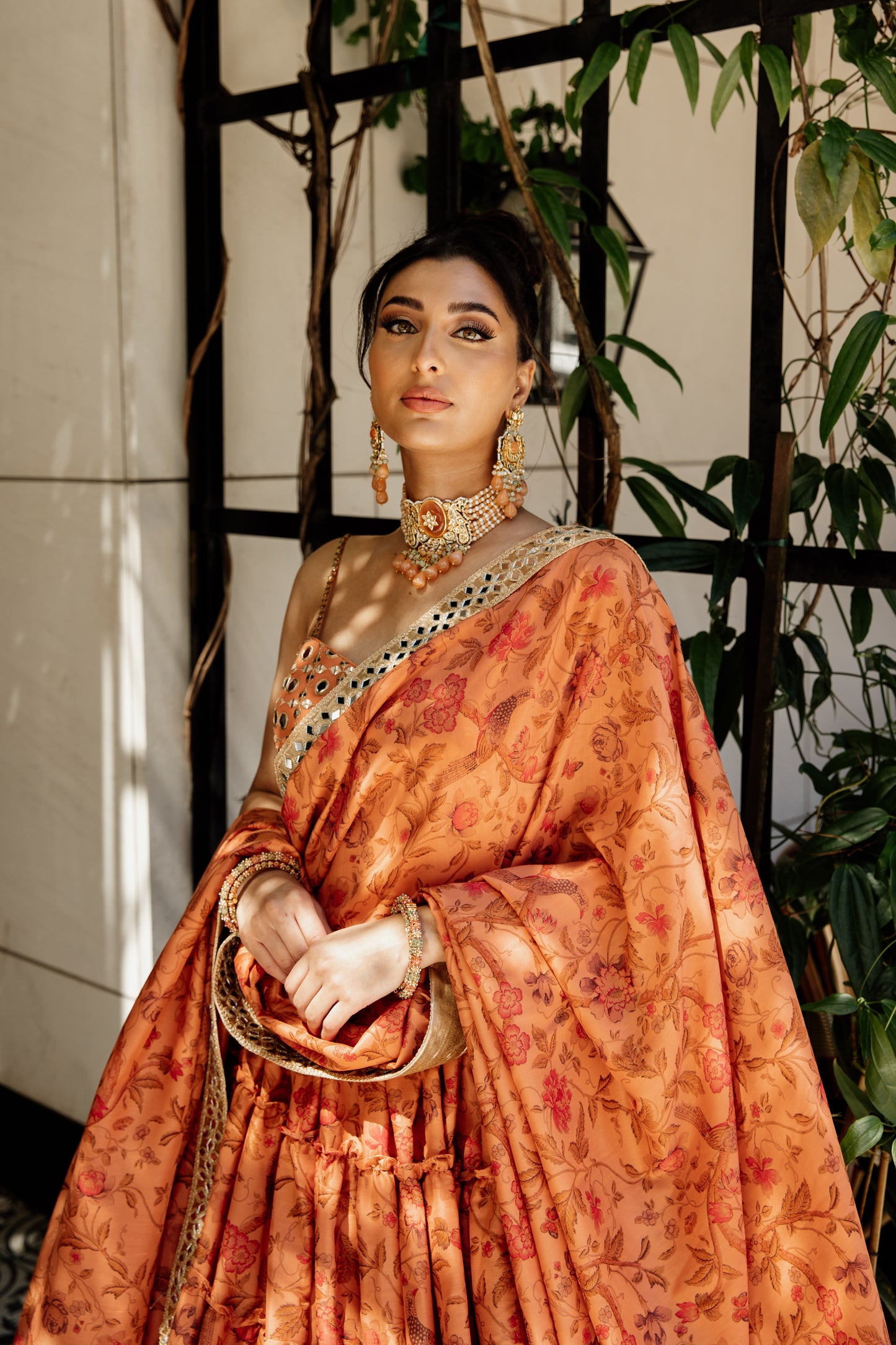 Fashionista | Orange Floral Lehenga Set