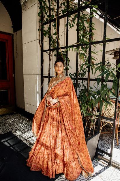 Fashionista | Orange Floral Lehenga Set