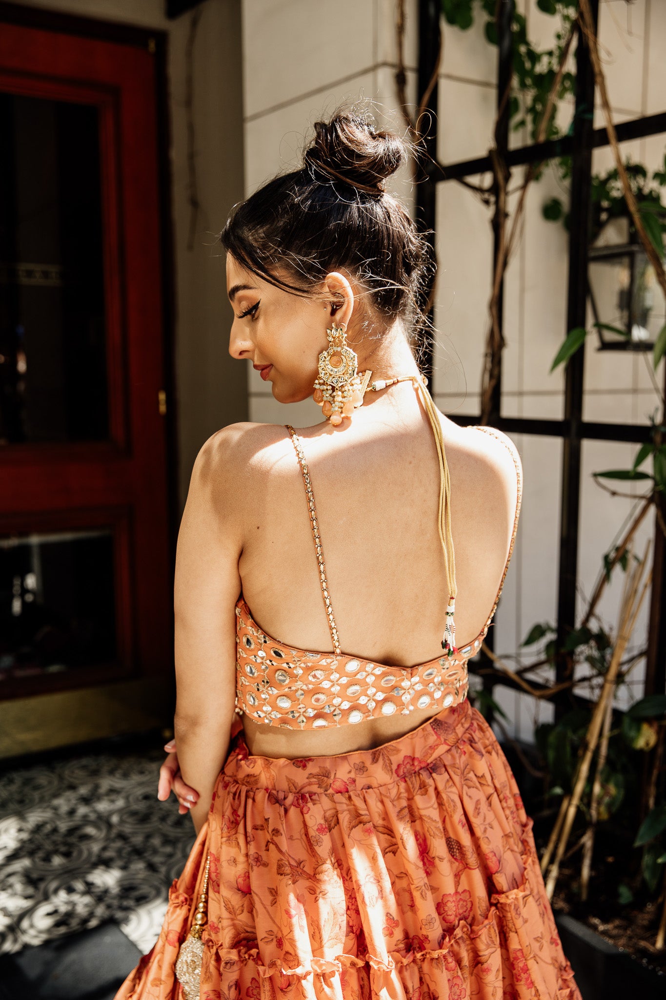 Fashionista | Orange Floral Lehenga Set