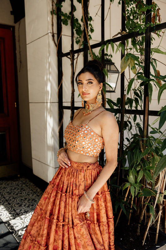 Fashionista | Orange Floral Lehenga Set