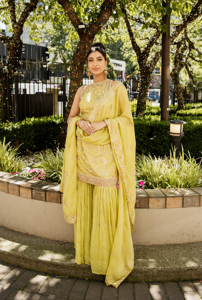 Avaya | Yellow Embroidered Sharara Set