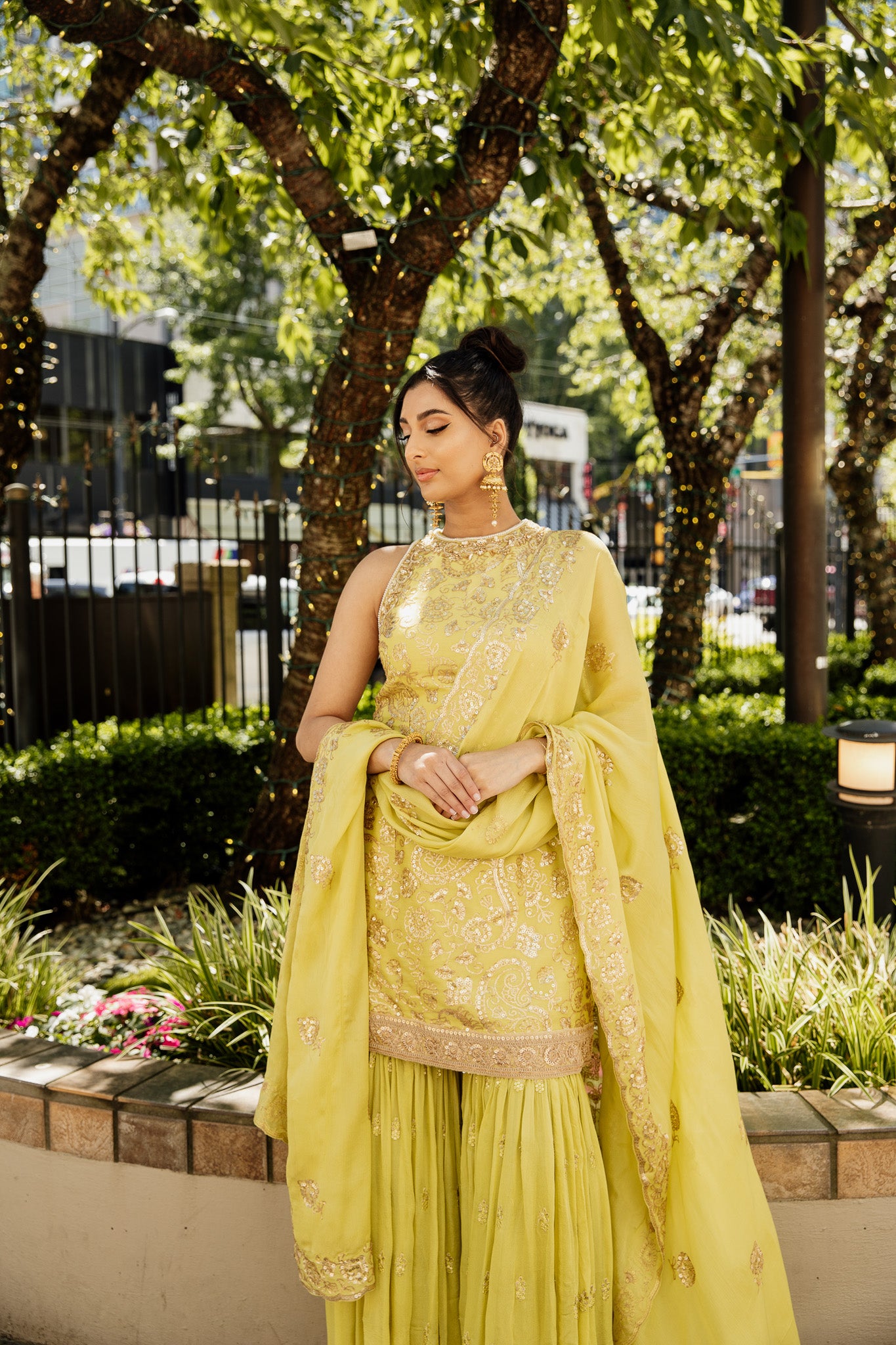 Avaya | Yellow Embroidered Sharara Set