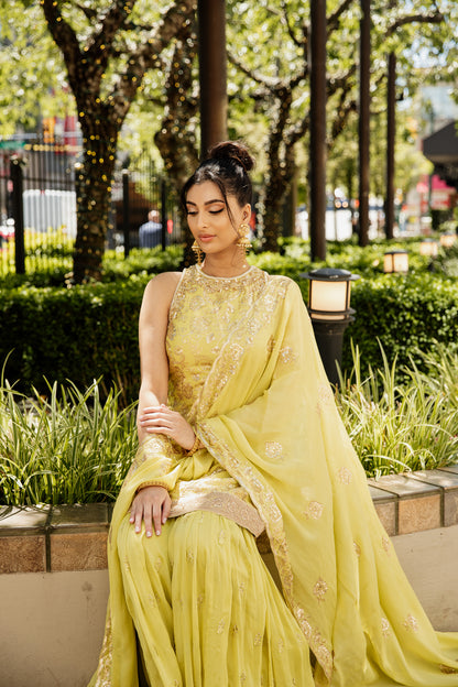 Avaya | Yellow Embroidered Sharara Set