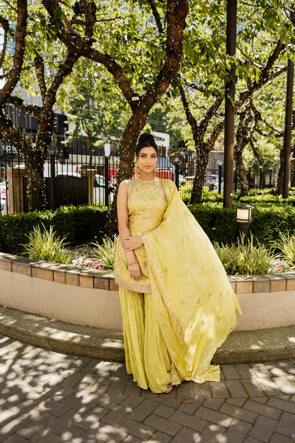 Avaya | Yellow Embroidered Sharara Set