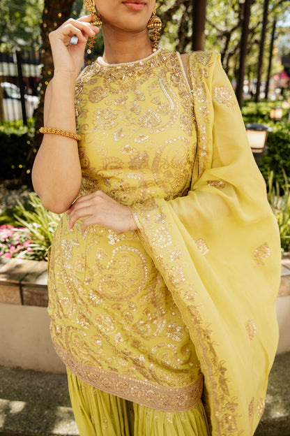 Avaya | Yellow Embroidered Sharara Set