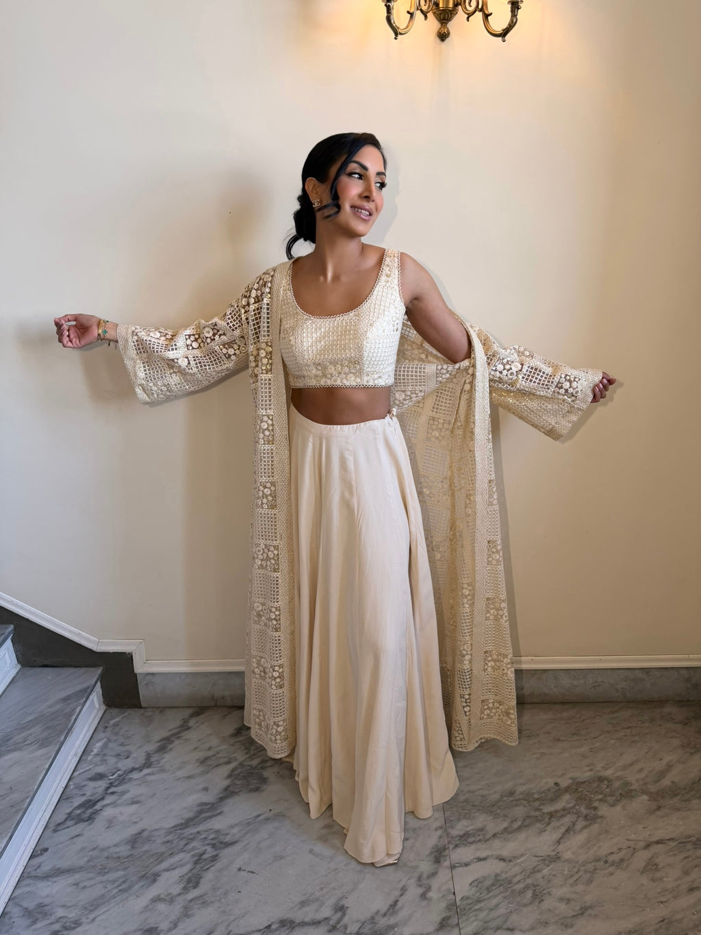 Ivory Cape Lehenga Set