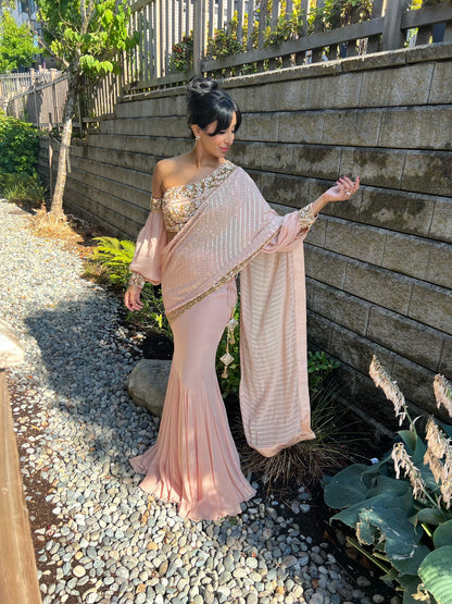 Star | Light Pink Mermaid Style Pre-Pleated Saree