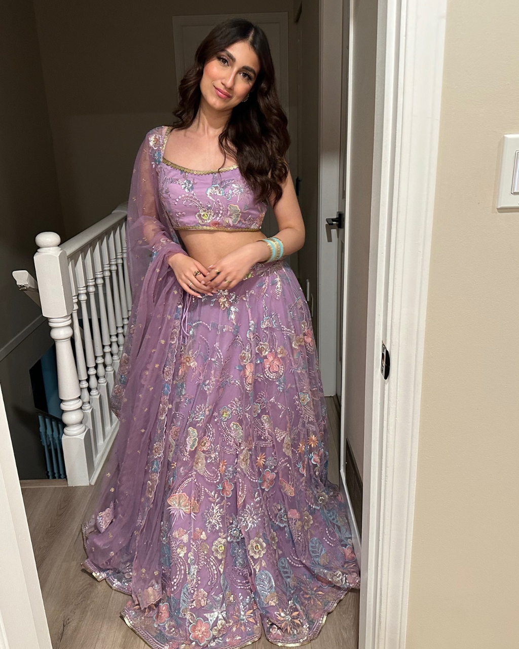Violet | Purple Embroidered Lengha