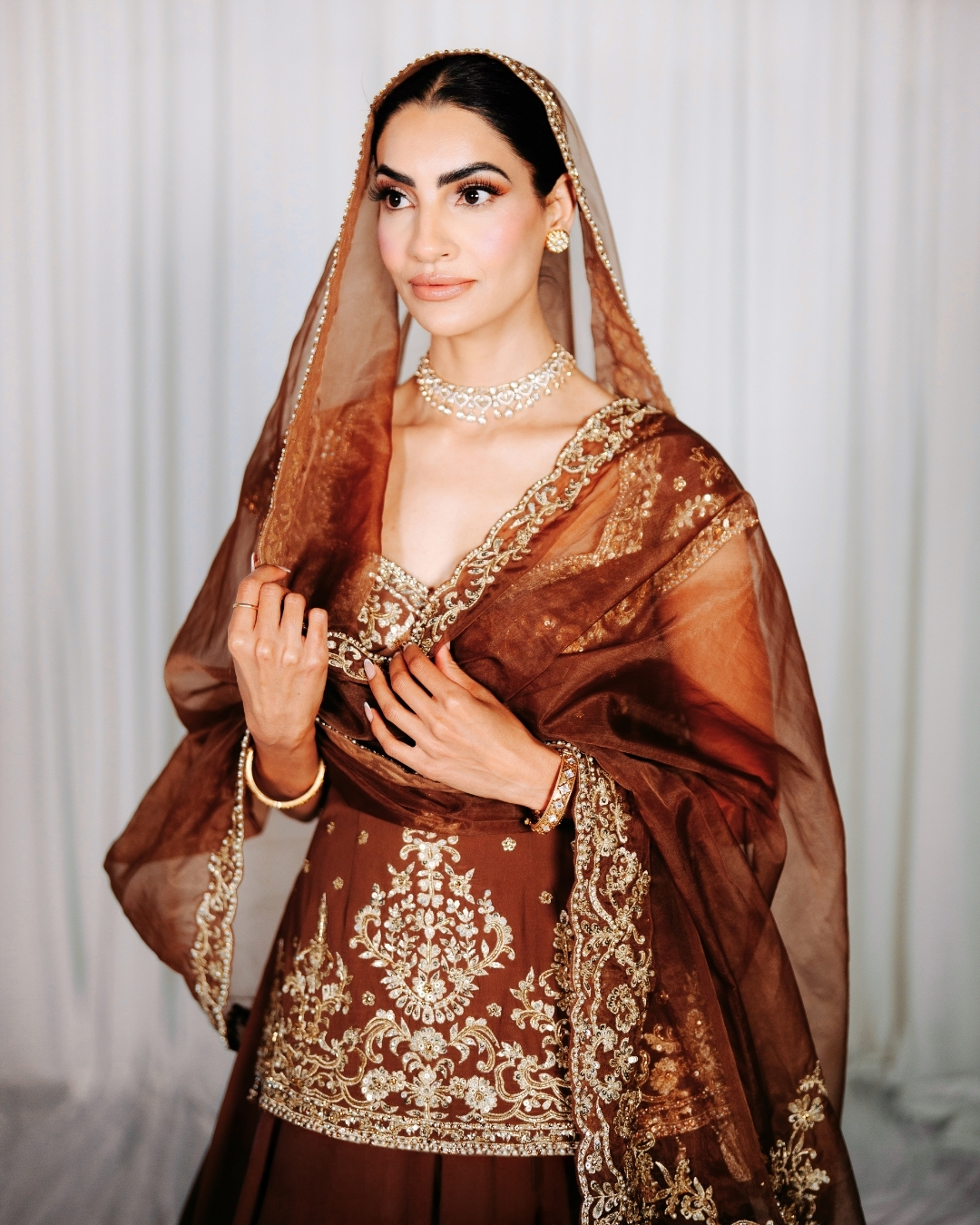 Brown Lengha | Hand Embroidered Lengha